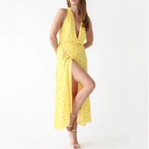 Rumored Women's Sirena Yellow Floral Midi Wrap Dress Size L